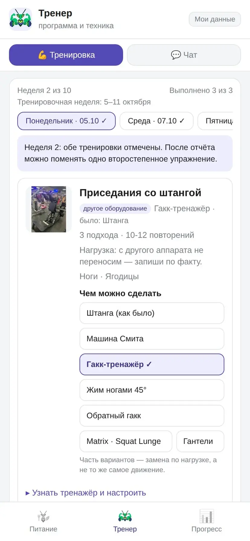 Программа недели и техника упражнений